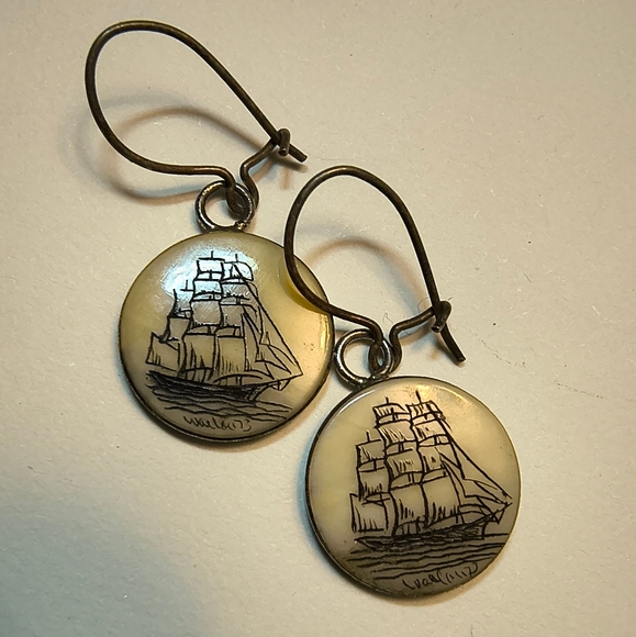 None Jewelry - Sterling And Scrimshaw Earrings